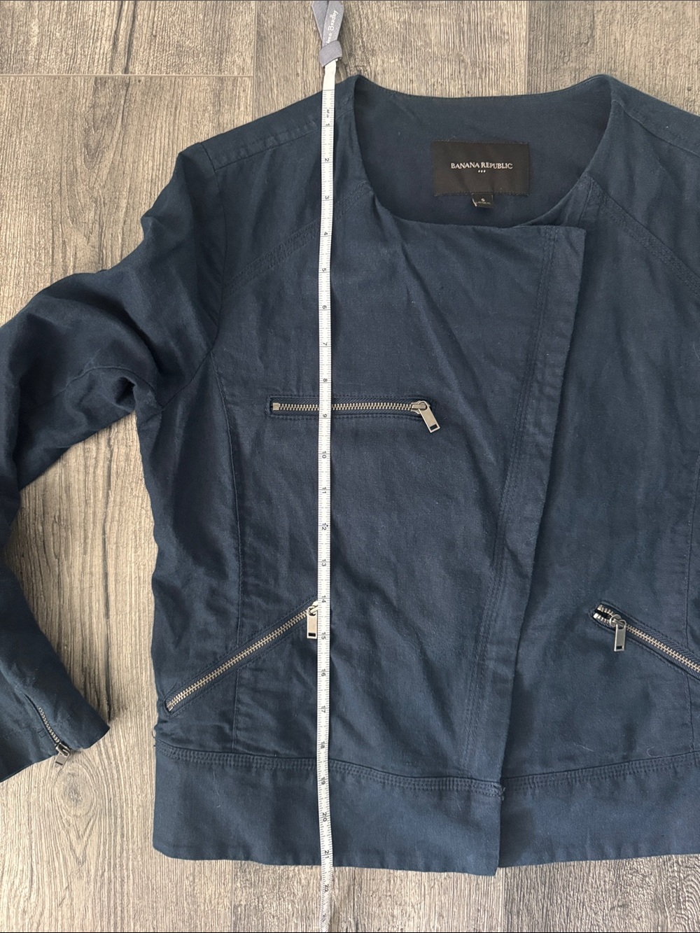Banana Republic Factory Linen-cotton Blend Moto Jacket in a dark blue Size Small - Picture 9 of 11